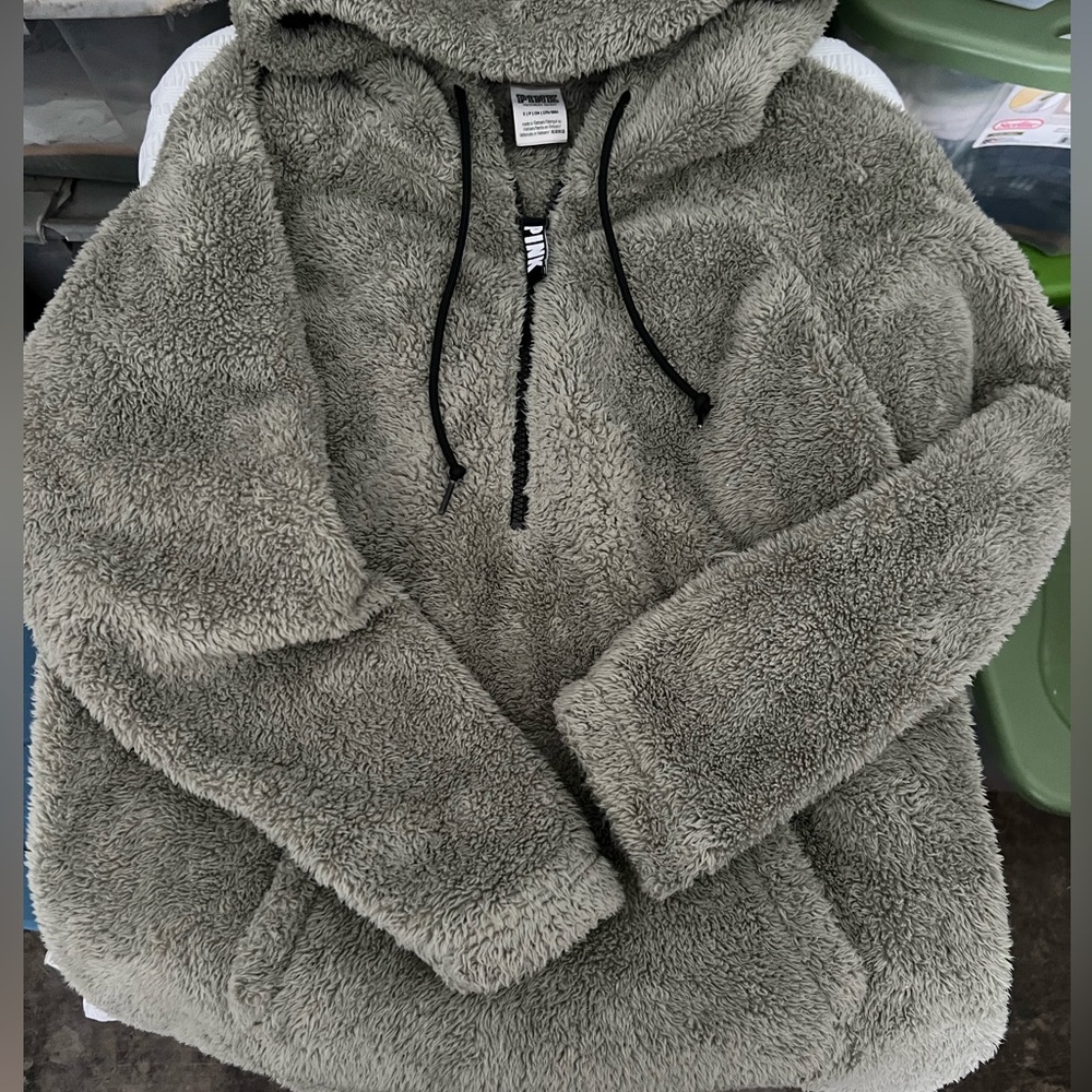 PINK Victoria's Secret Green Sherpa Jacket